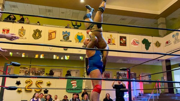 National Wrestling Alliance (NWA) wrestler Wrecking Ball Legursky performs a Delayed Vertical Suplex on Tyson Maddux. Thursday, April 17, 2025. Glassboro, N.J. - Staff Writer / Christopher Otto
