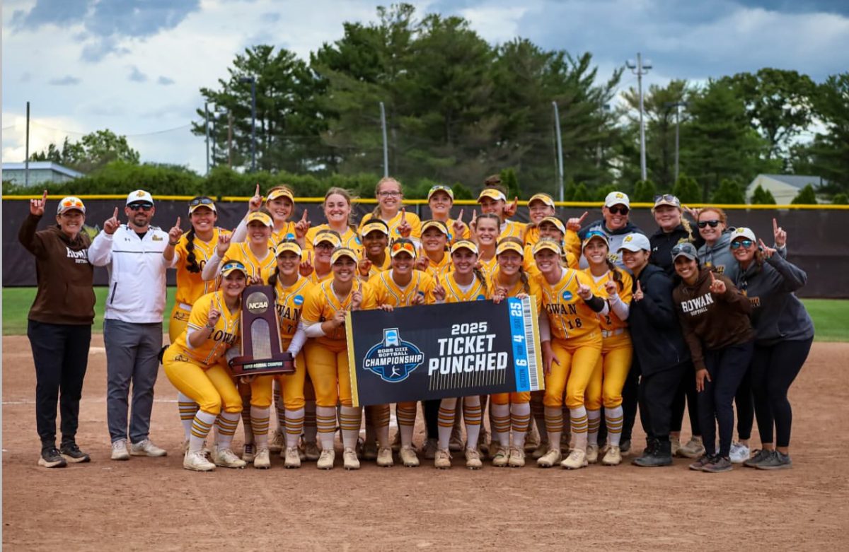 Rowan softball celebrates their Super Regionals win. The Profs will now travel to Bloomington, IL, for the NCAA Division III Softball Championship, beginning Thursday, May 29. Glassboro, NJ. Friday, May 23, 2025. - Photo via @rowansoftball on Instagram