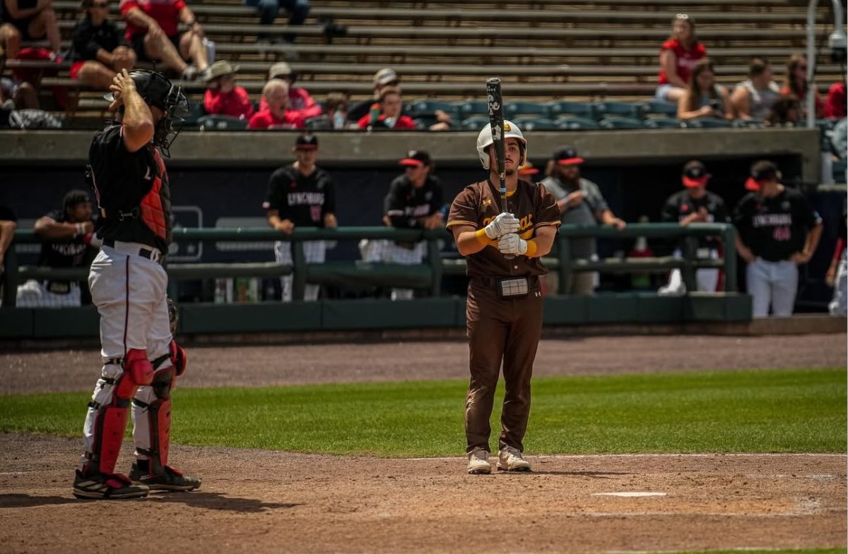 Joey Bogart steps up to the plate. Bogart went 3-for-5 with 2 RBIs in the Profs first game of the Super Regionals. Lynchburg, VA. Friday, May 23, 2025. - Photo via Kaeden Murphy