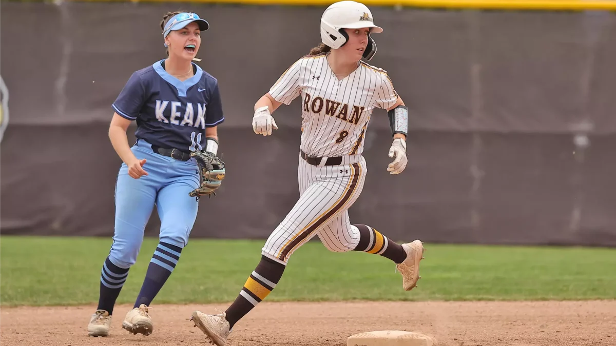 Aly Reim rounds second base. The Rowan softball team advanced to the NJAC Championship with their win over Kean. - Photo via Rowan Athletics