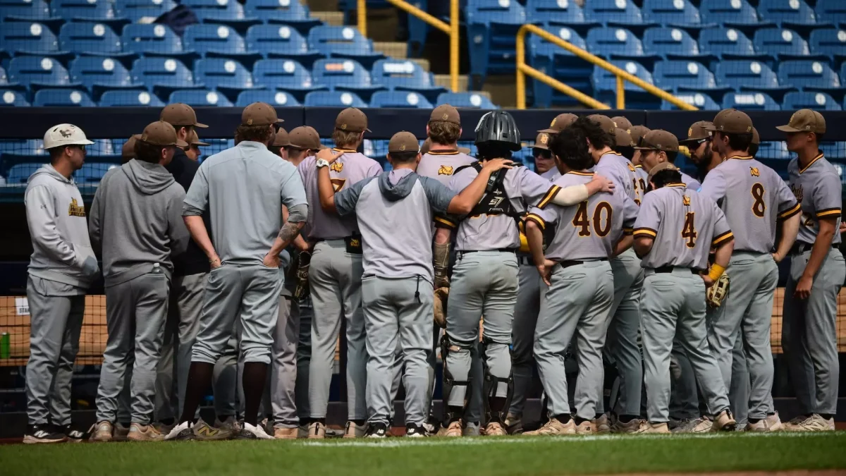 The Rowan baseball team huddles up for a team meeting. Eastlake, Ohio. Monday, June 2, 2025. - Photo via Rowan Athletics