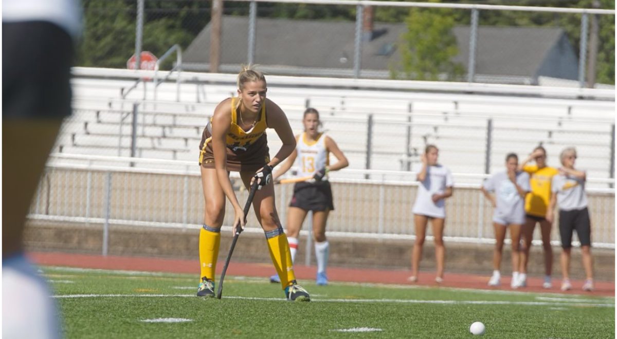 Mia Foti stands back on defense. Foti assisted Sydney Kowalczyk on her third quarter goal. Glassboro, N.J. Friday, August 29, 2025.