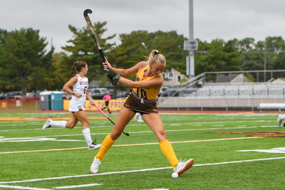 Alexa Ronning gets ready to hit the ball. Running scored the game winning goal against Washington College. (Contributor / Trevor Miceli)