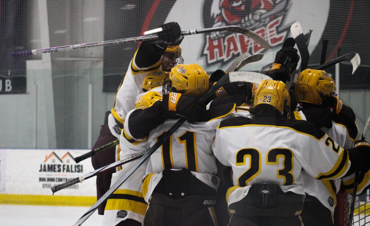 Team celebrates with goalie Bobby Kennedy after their win over the University of Delaware. Sewell, N.J. Saturday, September 13, 2025. (Contributor / Antonette Dietz)