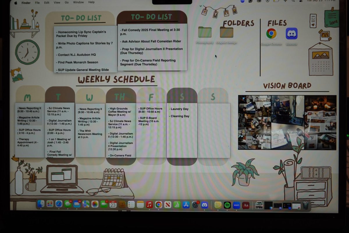 An intricately arranged weekly schedule displayed as the background on a laptop. (Michael Bautista / Staff Writer)
