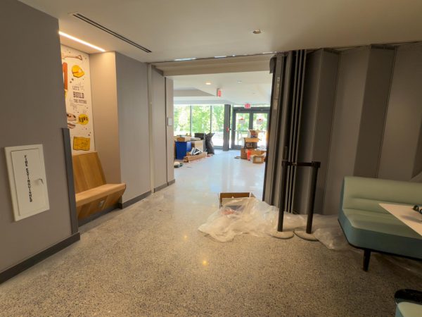 The Saxbys cafe on the first floor of the Chamberlain Student Center still under construction. Tuesday, September 9, 2025. Glassboro, NJ. - Staff Writer / Michael Bautista