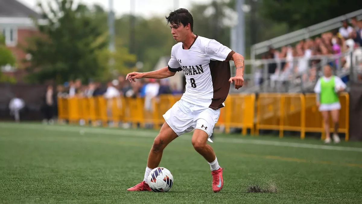 Christian McGillen dribbles the ball. McGillen transferred to Rowan from La Salle. (Rowan Athletics)
