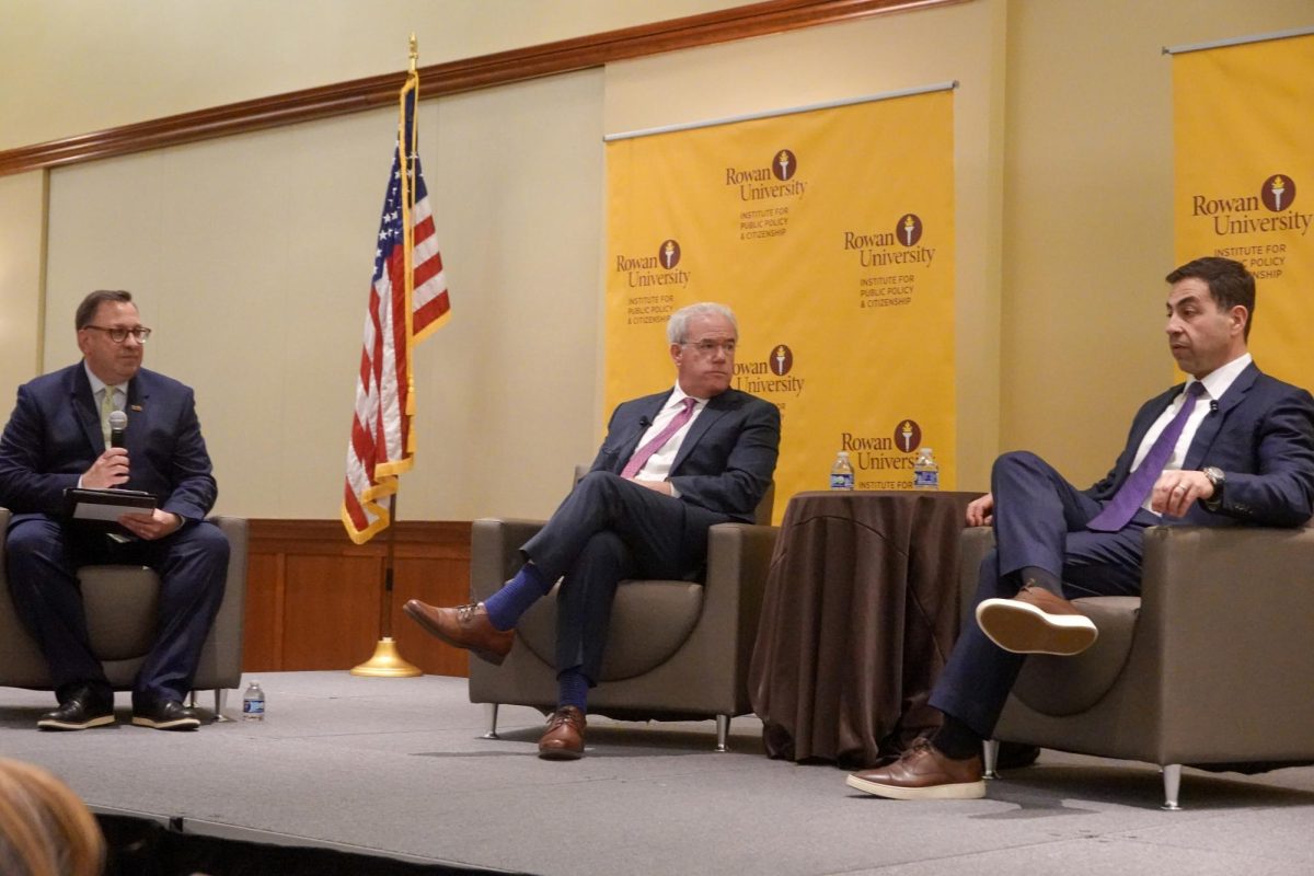 From left to right: Dr. Benjamin Dworkin, Jeff Chiesa, George Helmy. Tuesday, Oct. 7, 2025. Glassboro, N.J. (Michael Bautista / Staff Writer)