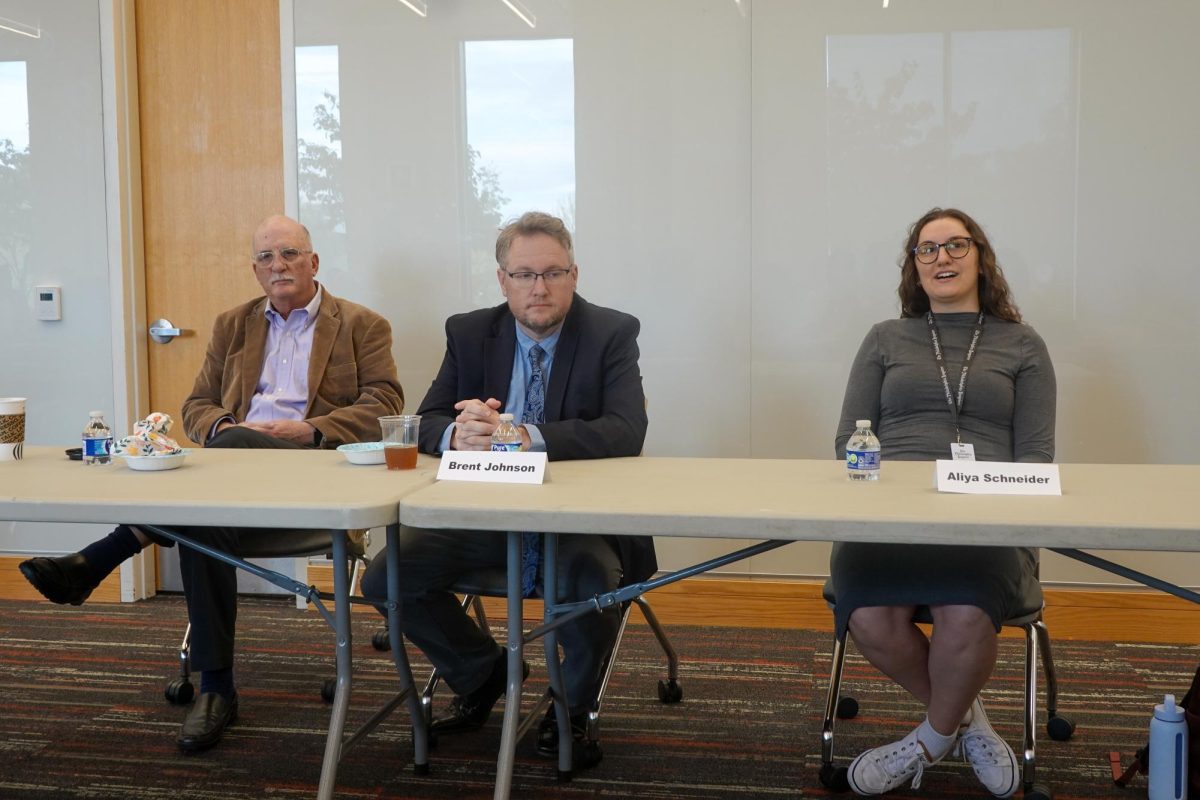 From left to right: Charles Stile, Brent Johnson, Aliya Schneider. Wednesday, Oct. 15, 2025. Glassboro, NJ. (Michael Bautista / Staff Writer)