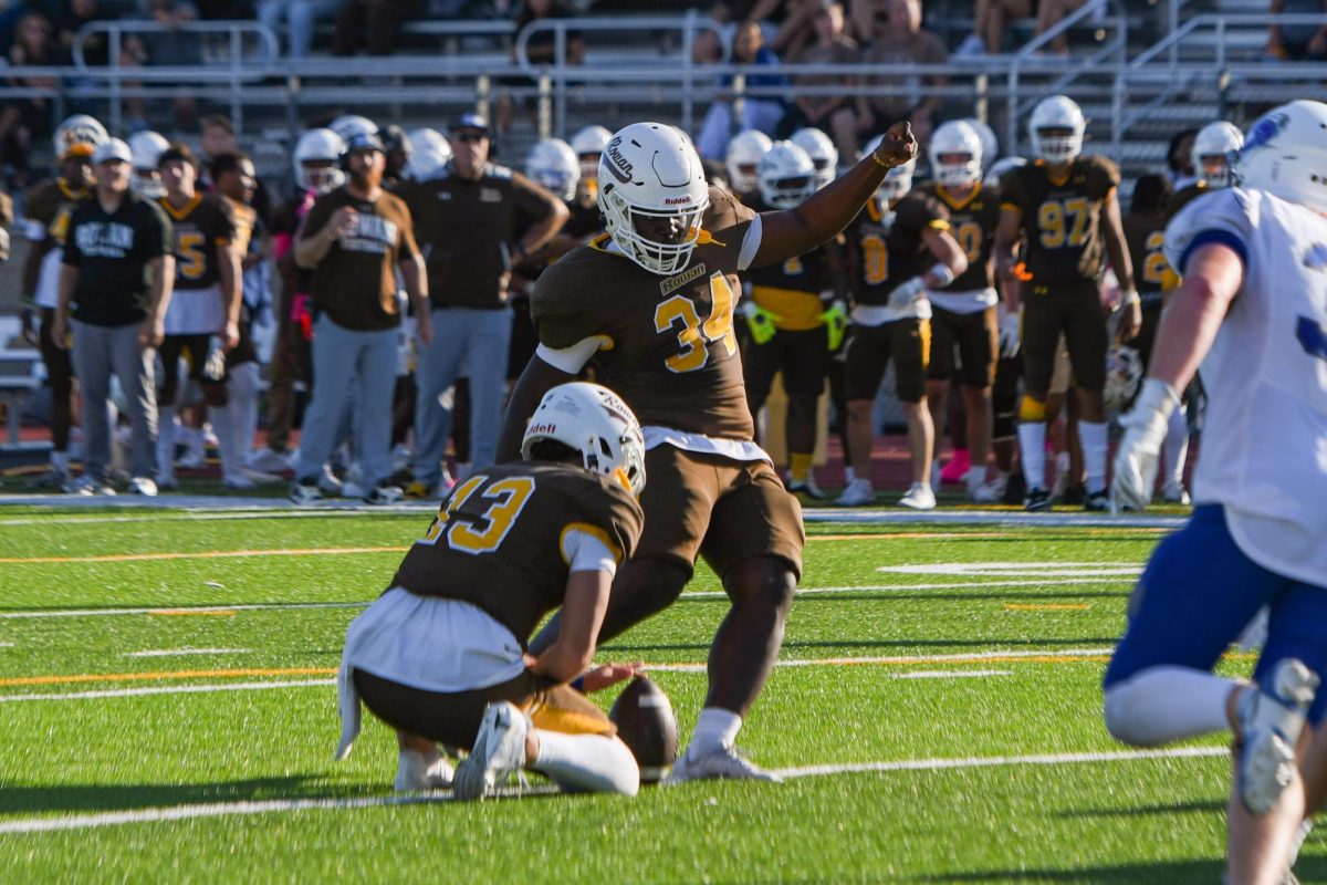 Greg Casimir kicks the extra point. Glassboro, N.J. Saturday, Oct. 4, 2025. (Contributor / Trevor Miceli)