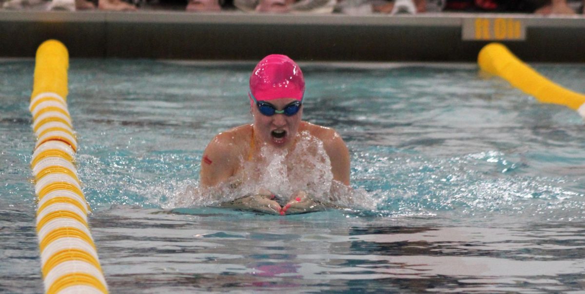 Sophomore Lilyanna Martin competes in the breast stroke. Glassboro, N.J. Saturday, Oct. 11, 2025. (Sports Photographer / Melanie Barahona)