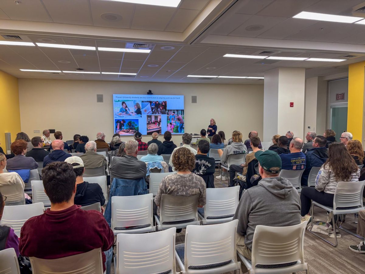 Students and community members fill the Rowan University Welcome Center to witness the first part of Ken Burns' latest documentary. Tuesday, Oct. 14, 2025. Glassboro, NJ. (Photo via Dr. William Carrigan)