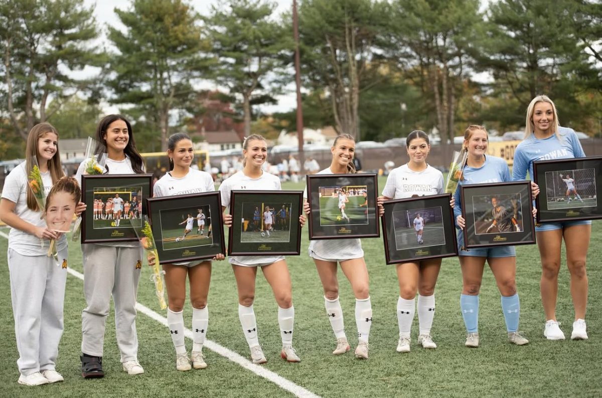 The seniors of Rowan women's soccer during their pregame ceremony. Glassboro, N.J. Saturday, Oct. 25, 2025. (Rowan Athletics)