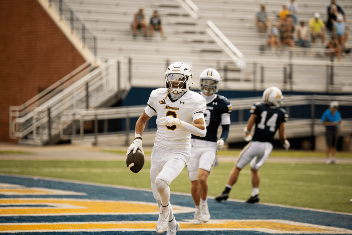 Michael Zarfati celebrates in the end zone after scoring a touchdown. Zarfati scored a career-high three touchdowns against Lycoming. Williamsport, Pa. Saturday, Sept. 27, 2025. (Contributor / Joe Capuyan)
