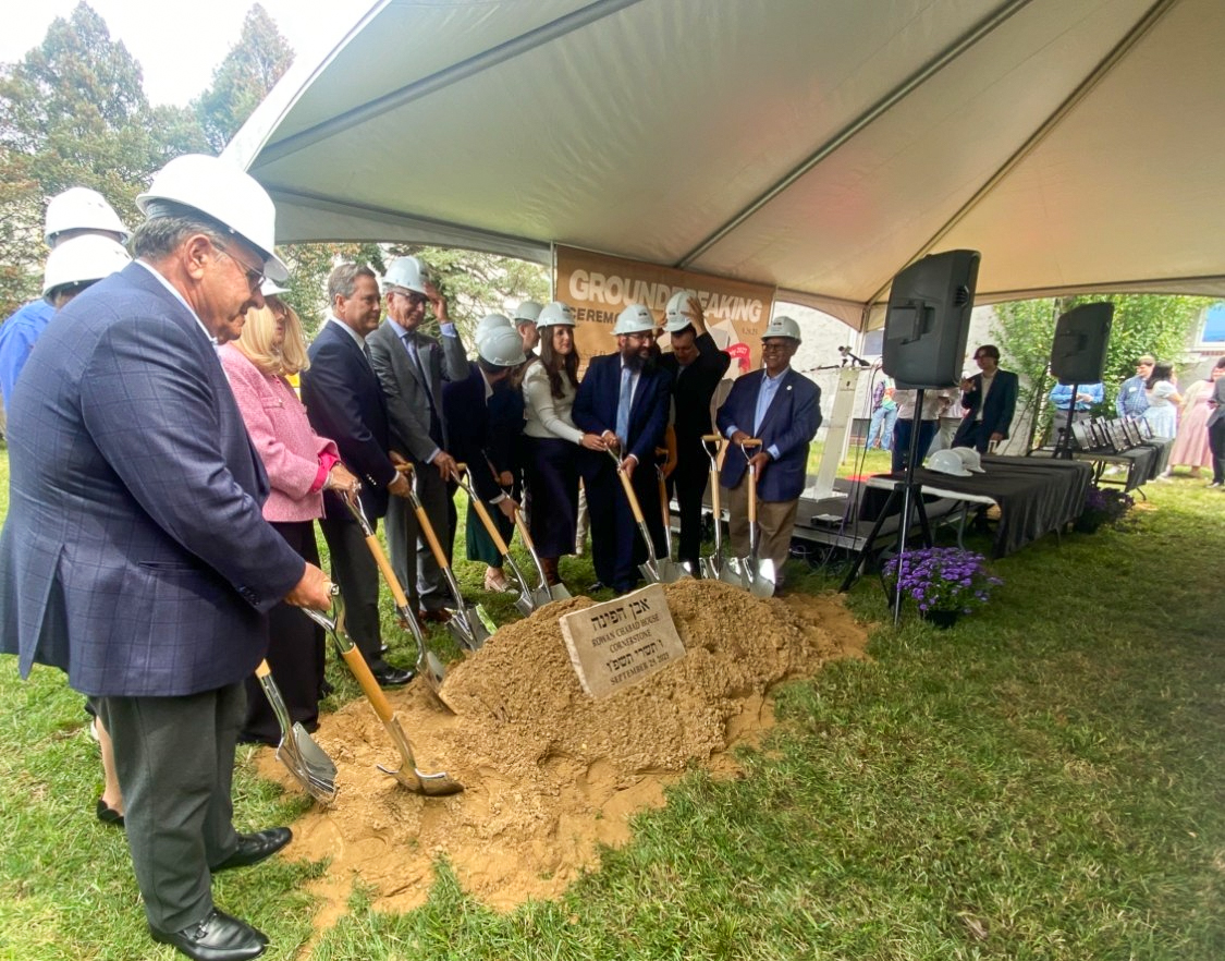 Political and public figures posing for a picture at the Chabad groundbreaking ceremony. Monday, Sept. 29, 2025. Glassboro, NJ. (Kacie Scibilia / Staff Writer)