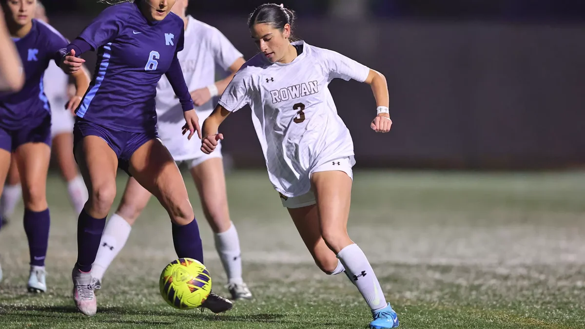 Angela Oliveto dribbles the soccer ball. Oliveto scored a goal against Kean. (Contributor / Chris Taylor)