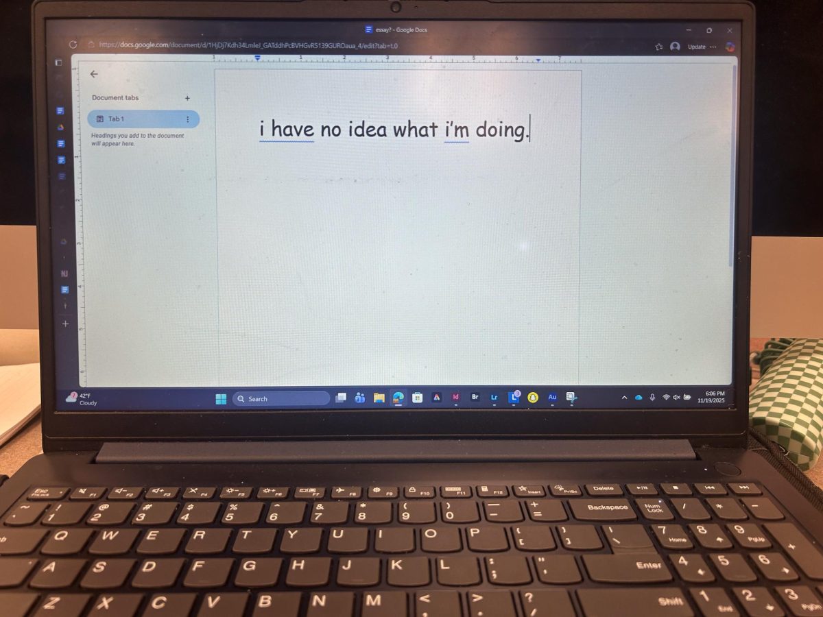 A laptop with Google Docs on the screen. The document says "i have no idea what i'm doing." (News and Photography Editor / Christopher Otto)