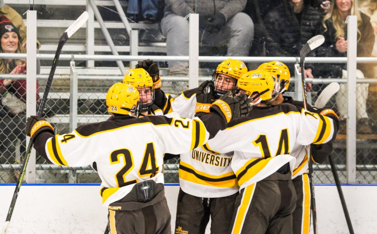 The team celebrates after a goal. (Sports Photographer / Antonette Dietz)