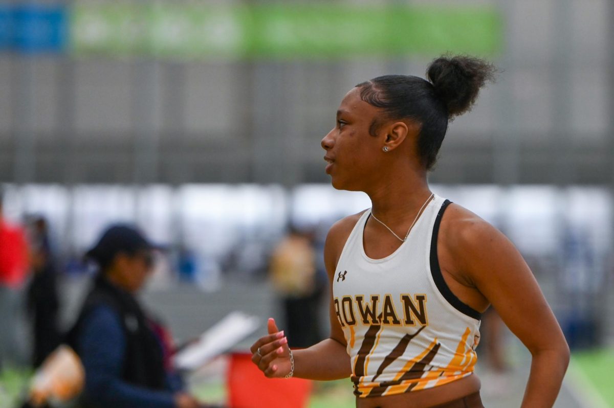 Denirah Jones at the Gotham Cup. Jones finished third in the long jump at the Scarlet Knight Invitational. (Sports Photographer / Trevor Miceli)
