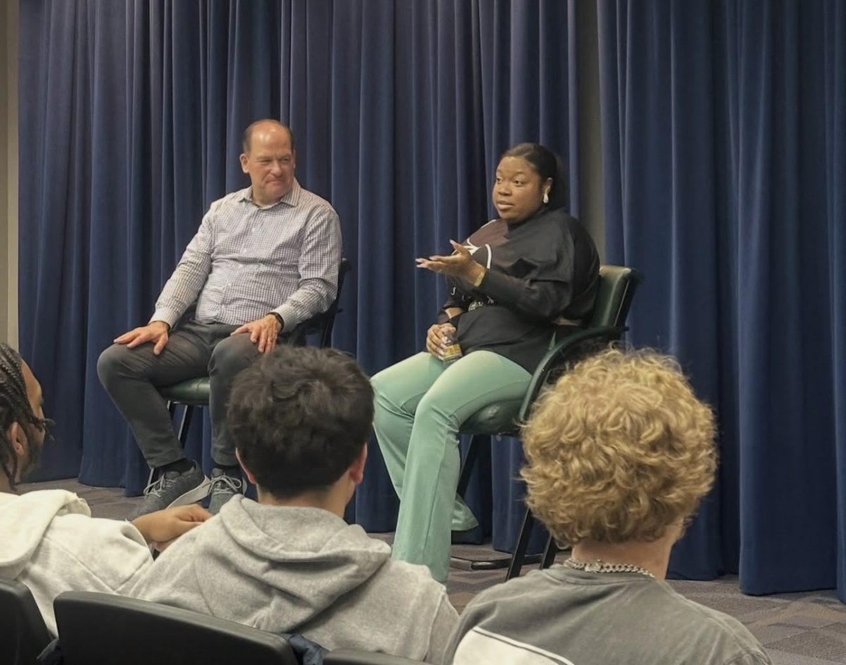 Lyric Hamilton speaks to students inside King Auditorium. Glassboro, N.J. Monday, Feb. 16, 2026. (@rowansportscam on Instagram)