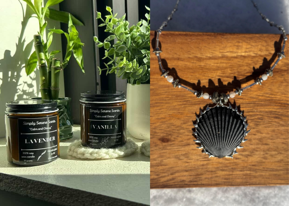 Candles from Simply Serene Scents (left) and necklace sold by Moonlit Market US (right) (Features Editor / Marchella Mazzoni)