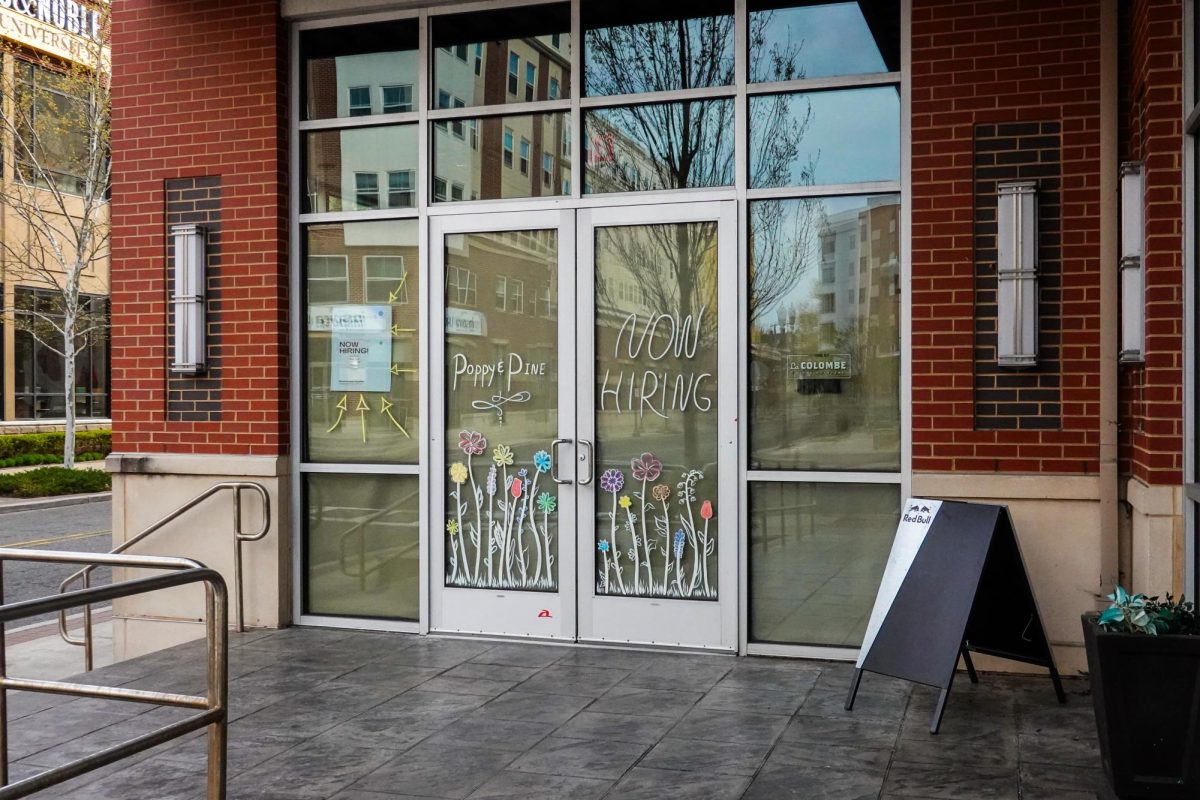 The front doors of Poppy and Pine on Rowan Boulevard. Sunday, April 12, 2026. Glassboro, N.J. (Staff Writer / Michael Bautista)