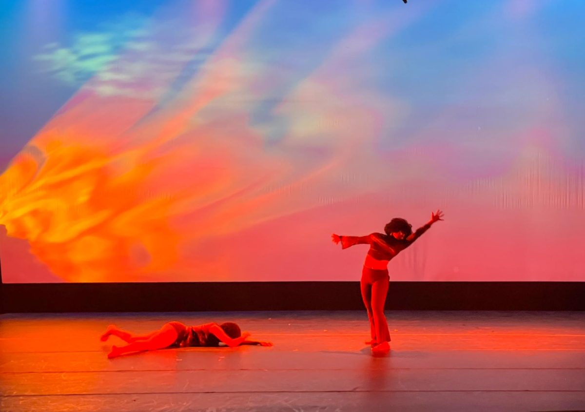 Elaine Alcantara (left) and Destiny Figuero (right) dancing their original piece “Desert”. April 26, 2026. (Opinion Editor / Lily Miller)