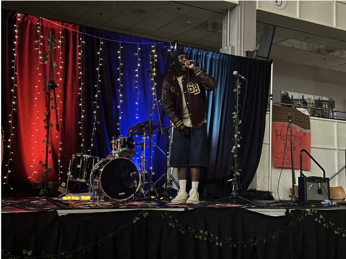 Rap artist Sav Wil, 27, performing one of his songs during his set. April 9, 2026. (Staff Writer/Seamus Tierney)
