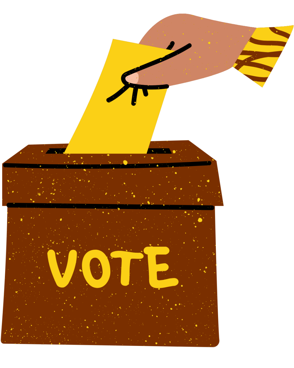 (A graphic of a hand putting a ballot into a box labeled "VOTE" / The Whit Staff)