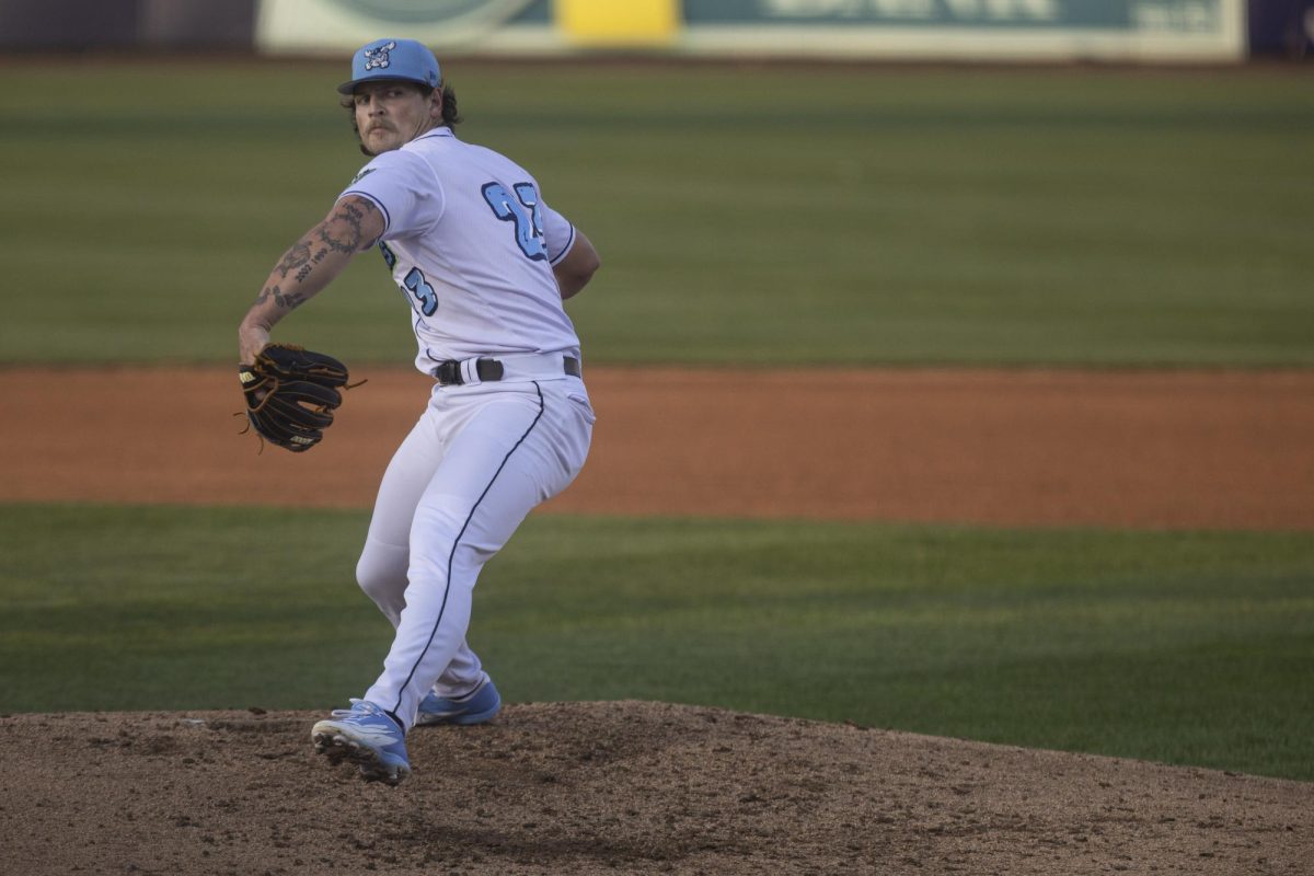 Riley Maddox on the mound. Maddox gave up six runs in the first inning on Thursday facing Hub City. (Ryan Griffith)