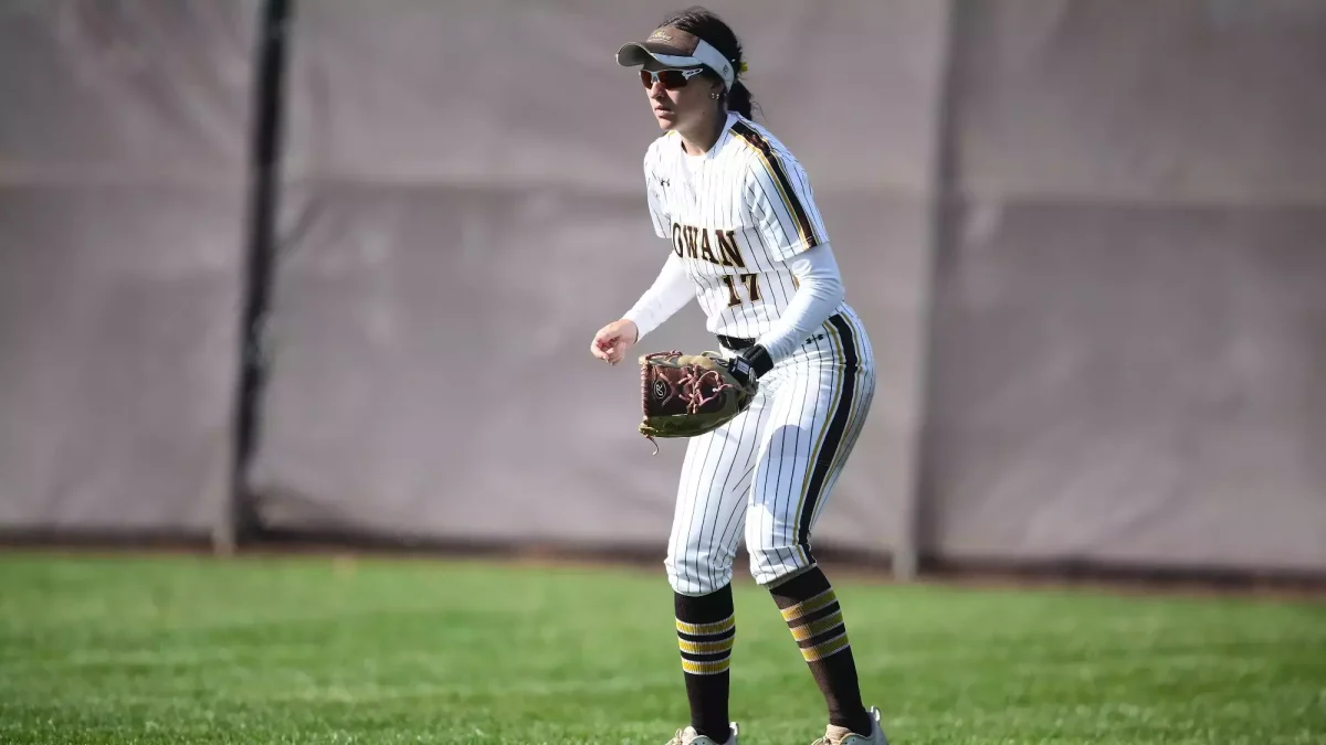 Carly Polsky in the infield. Polsky hit a double in the bottom of the fourth inning of Game 1 against Rutgers-Newark. (Rowan Athletics)