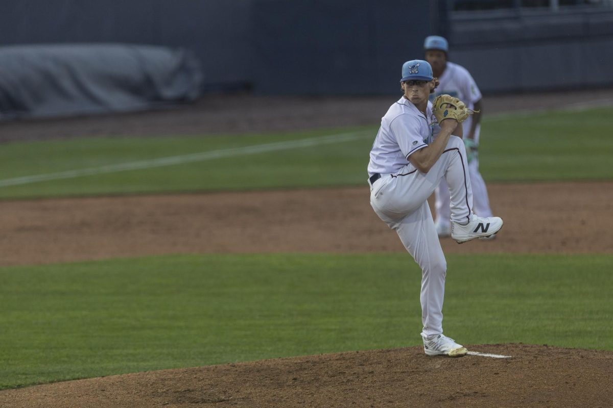 Gavin Bruni before dealing the pitch. Bruni relieved starter Isaac Lyon against the Tourists on Sunday. (Photographer / Ryan Griffith)