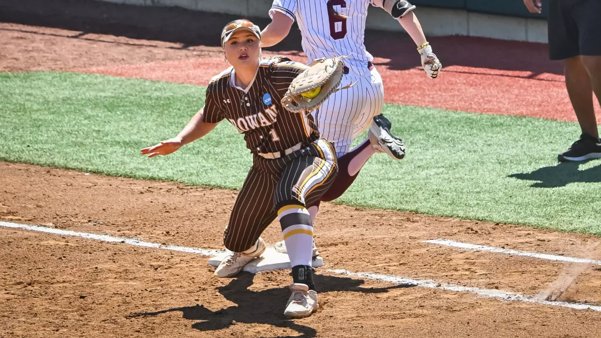 Ava Fisher catches the throw to first base. Salem, Va. Friday, May 29, 2026. (Brian Bishop Photography)
