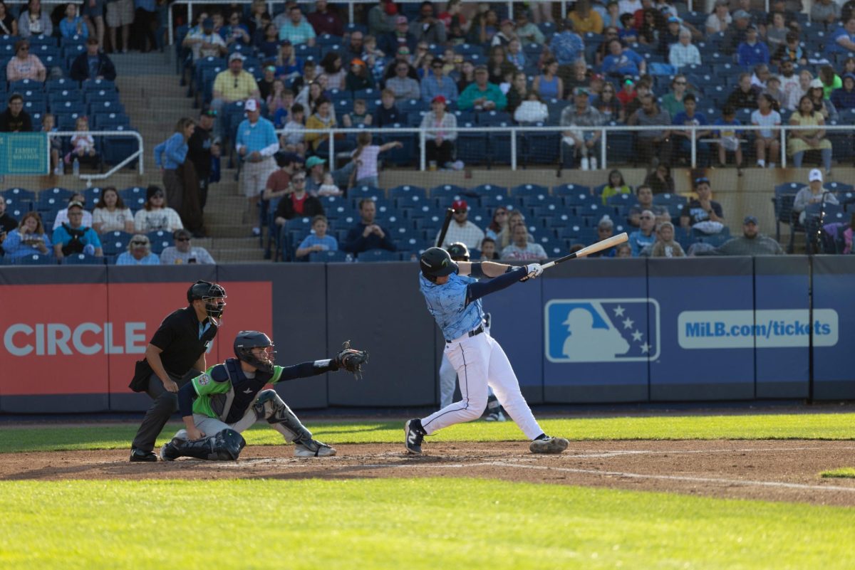 Ethan Petry up to bat. Petry scored both of the Blue Rocks' runs on Tuesday. (Lydia FitzGerald)