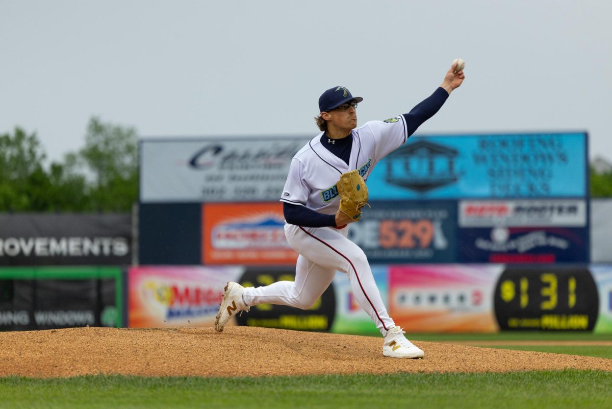 Gavin Bruni on the mound. Bruni pitched during Friday's doubleheader. (Lydia FitzGerald)