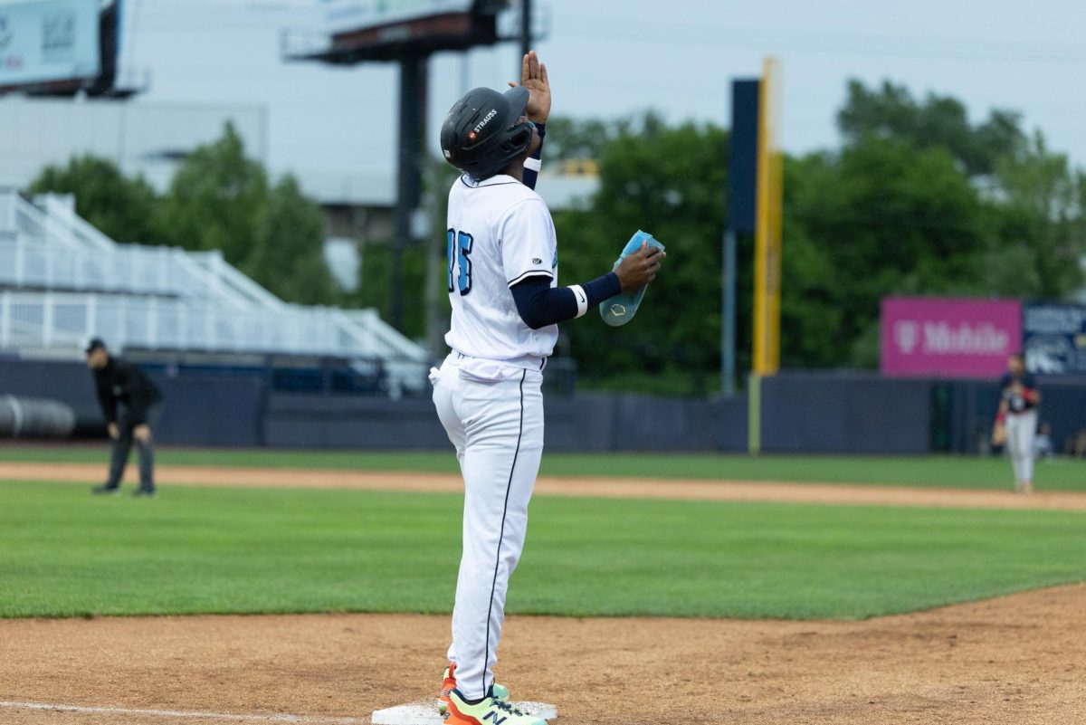 Angel Feliz on first base. (Lydia FitzGerald)