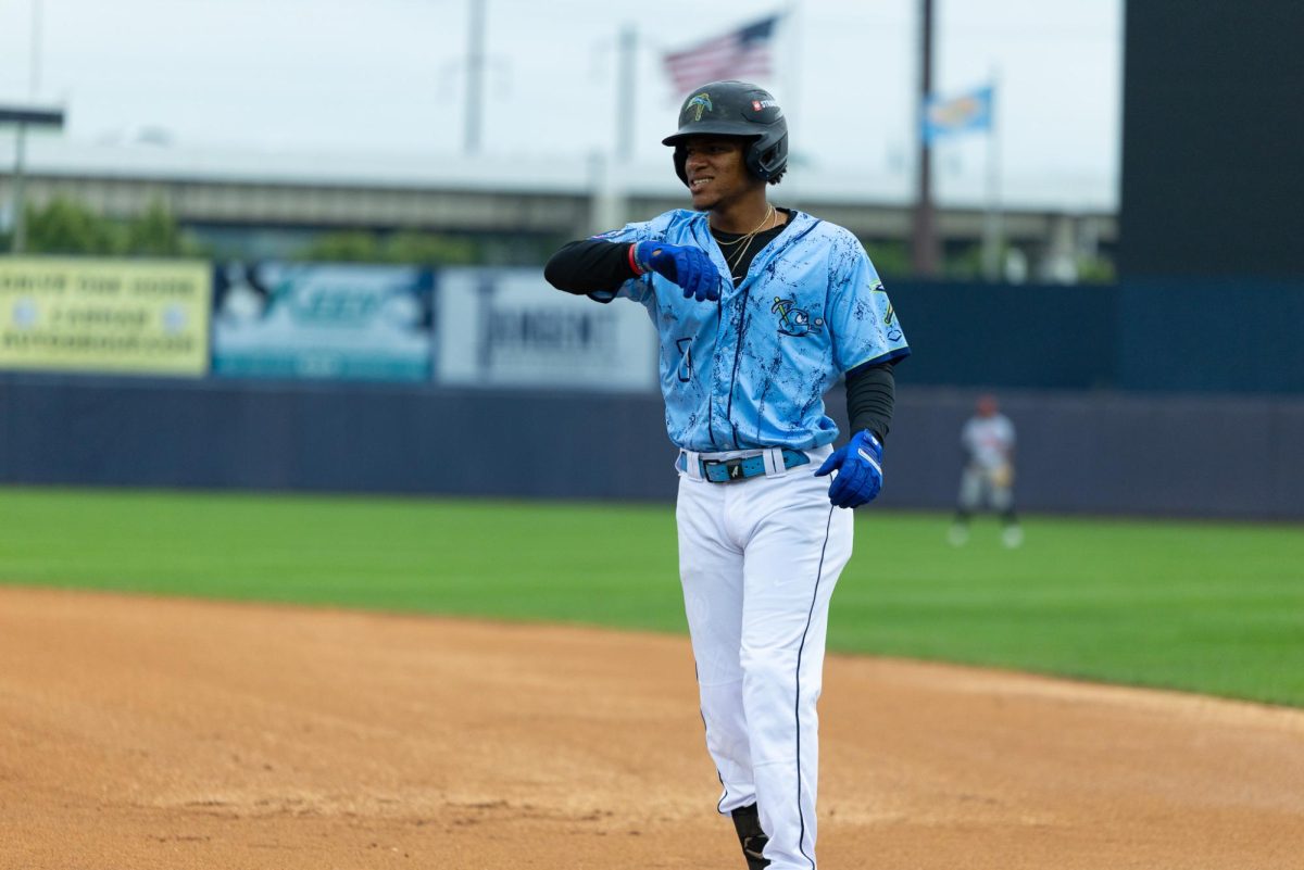 Yeremy Cabrera standing on first base. (Lydia FitzGerald)
