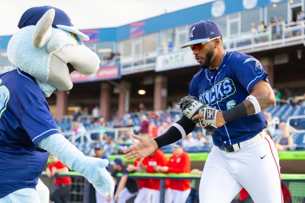 Randal Diaz high fives Rocky Bluewinkle. (Lydia FitzGerald)
